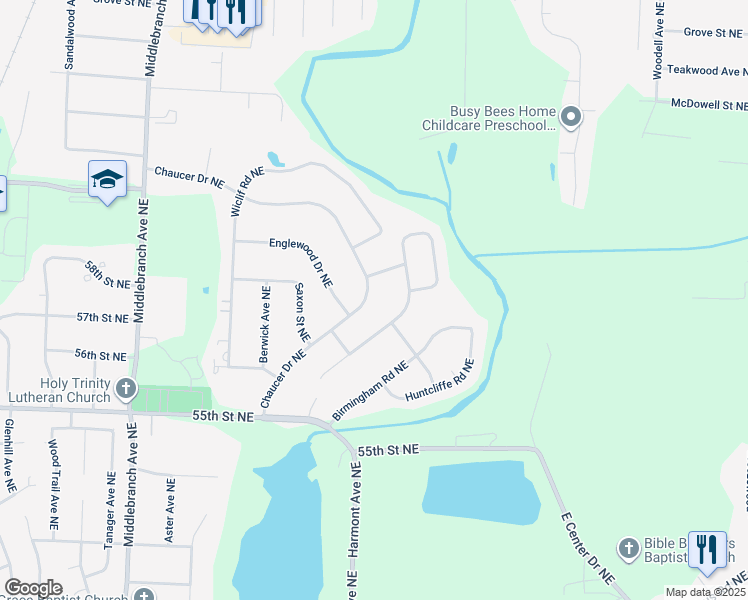 map of restaurants, bars, coffee shops, grocery stores, and more near 3015 Chaucer Drive Northeast in Canton
