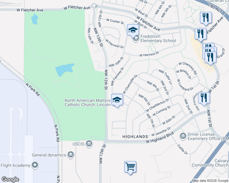 map of restaurants, bars, coffee shops, grocery stores, and more near 5394 West Katleman Drive in Lincoln
