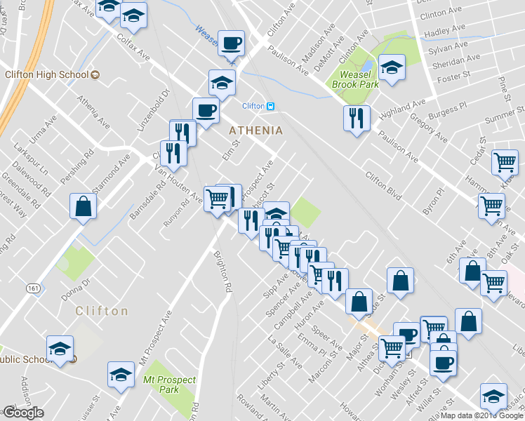 map of restaurants, bars, coffee shops, grocery stores, and more near 105 Sargeant Avenue in Clifton