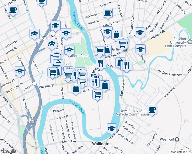 map of restaurants, bars, coffee shops, grocery stores, and more near 190 8th Street in Passaic