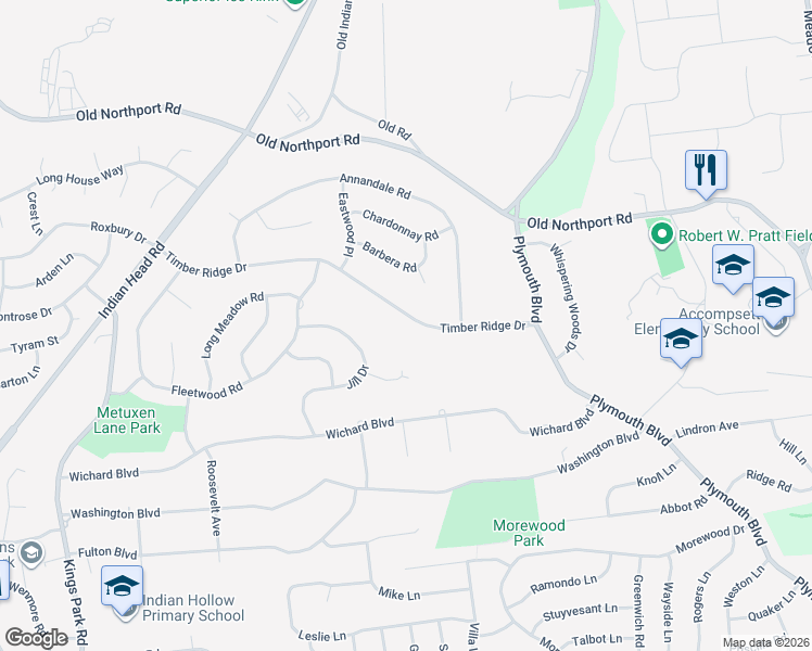 map of restaurants, bars, coffee shops, grocery stores, and more near 53 Timber Ridge Drive in Commack