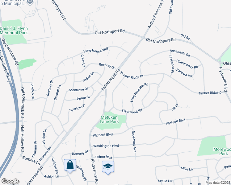 map of restaurants, bars, coffee shops, grocery stores, and more near 12 Fleetwood Road in Commack