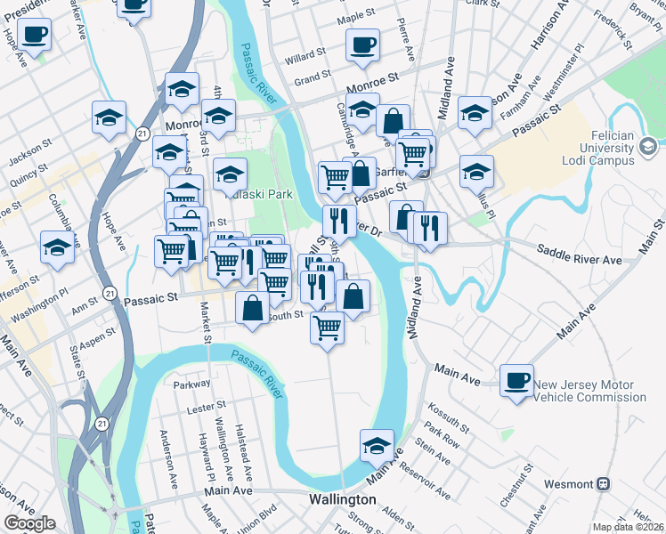 map of restaurants, bars, coffee shops, grocery stores, and more near 190 8th Street in Passaic