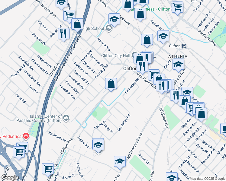map of restaurants, bars, coffee shops, grocery stores, and more near 90 Sunnycrest Avenue in Clifton