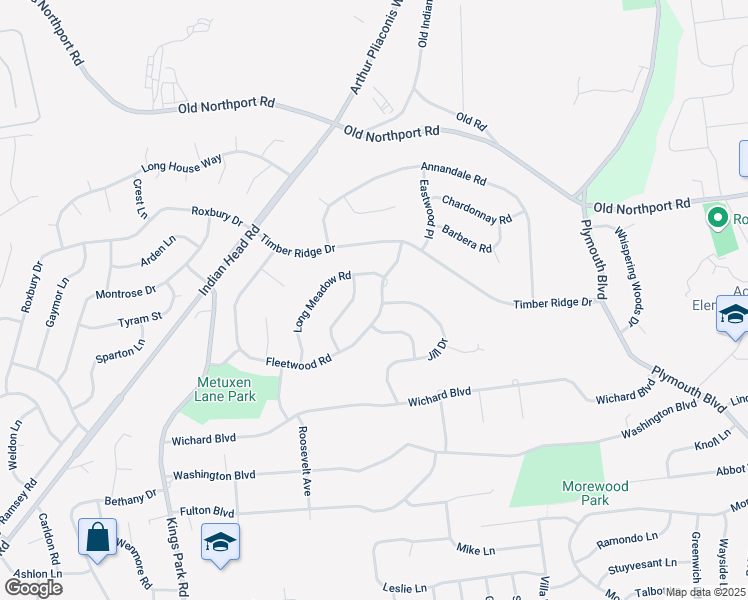 map of restaurants, bars, coffee shops, grocery stores, and more near 50 Fleetwood Road in Commack