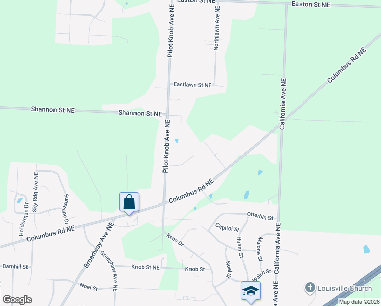 map of restaurants, bars, coffee shops, grocery stores, and more near 6139 Pilot Knob Avenue Northeast in Louisville