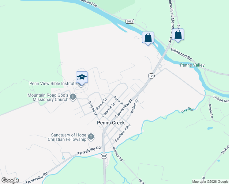 map of restaurants, bars, coffee shops, grocery stores, and more near 307 Penn St in Middleburg