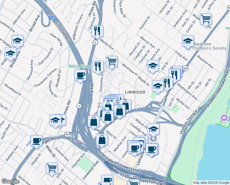 map of restaurants, bars, coffee shops, grocery stores, and more near 3051 Edwin Avenue in Fort Lee
