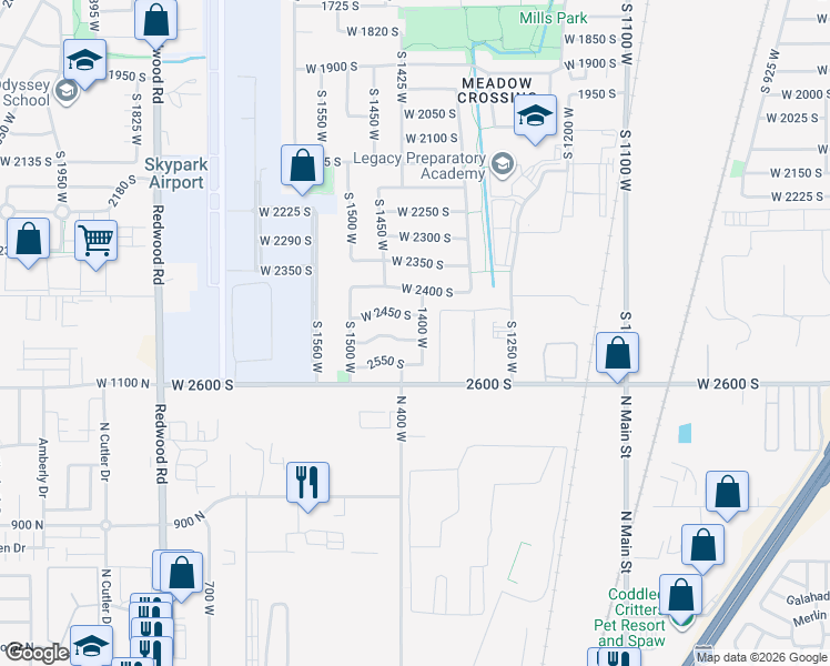 map of restaurants, bars, coffee shops, grocery stores, and more near 1406 2500 South in Woods Cross