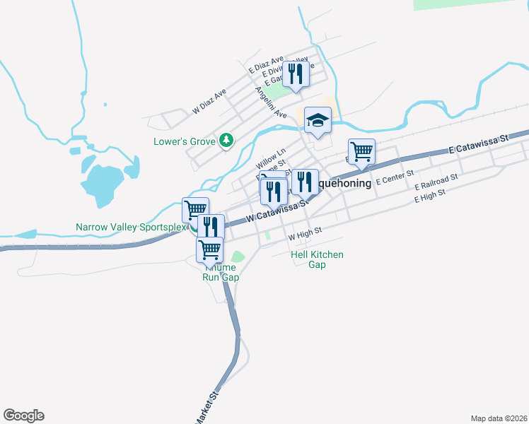 map of restaurants, bars, coffee shops, grocery stores, and more near 300 West Catawissa Street in Nesquehoning