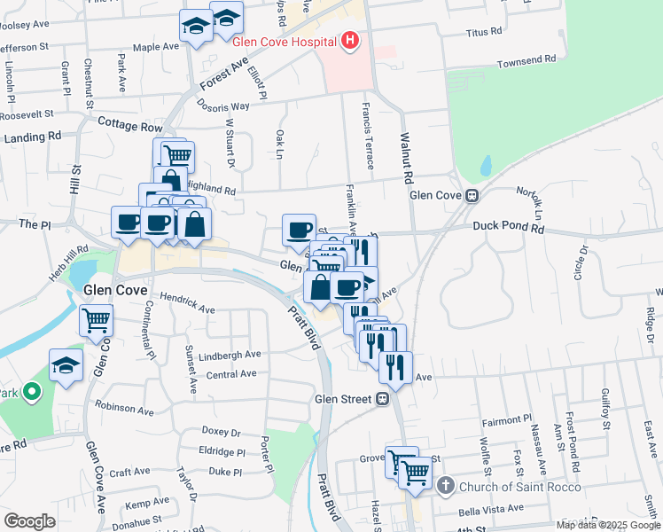 map of restaurants, bars, coffee shops, grocery stores, and more near 6 Town Path in Glen Cove
