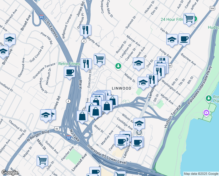 map of restaurants, bars, coffee shops, grocery stores, and more near 3050 Edwin Avenue in Fort Lee