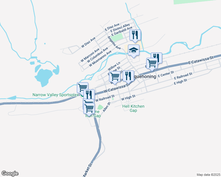 map of restaurants, bars, coffee shops, grocery stores, and more near 238 West Catawissa Street in Nesquehoning