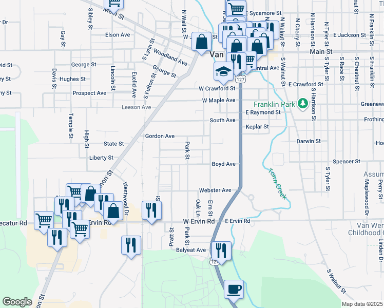 map of restaurants, bars, coffee shops, grocery stores, and more near 328 Dickinson Avenue in Van Wert