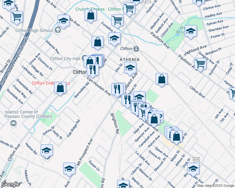 map of restaurants, bars, coffee shops, grocery stores, and more near 126 Mount Prospect Avenue in Clifton
