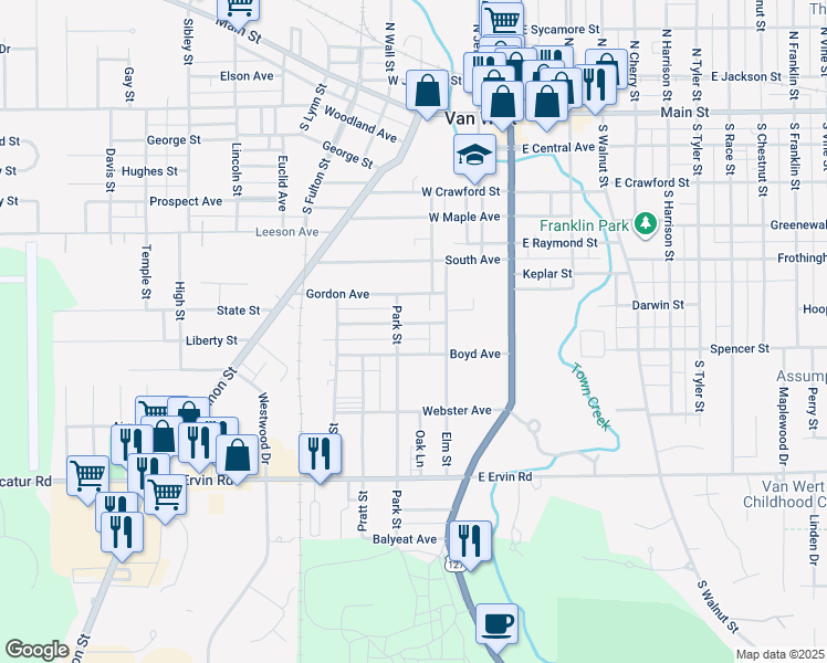 map of restaurants, bars, coffee shops, grocery stores, and more near 328 Dickinson Avenue in Van Wert