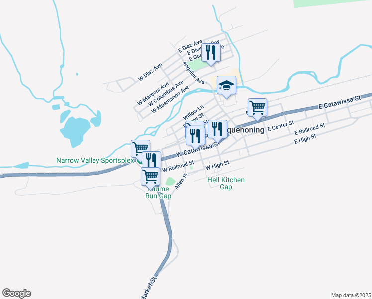 map of restaurants, bars, coffee shops, grocery stores, and more near 238 West Catawissa Street in Nesquehoning