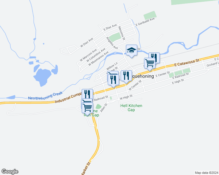 map of restaurants, bars, coffee shops, grocery stores, and more near 228 West Catawissa Street in Nesquehoning
