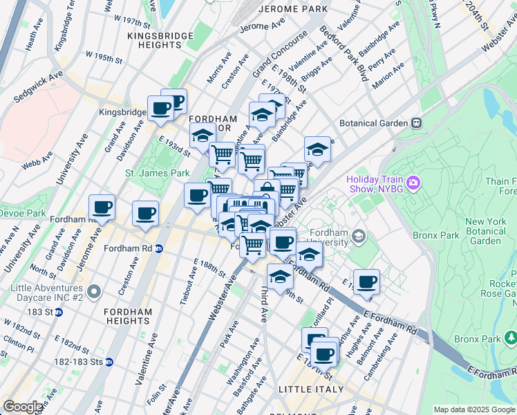 map of restaurants, bars, coffee shops, grocery stores, and more near in The Bronx