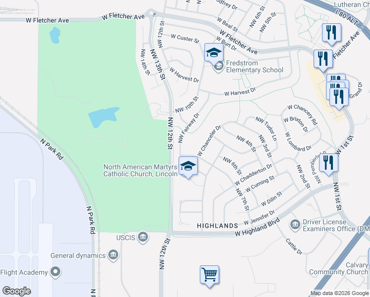 map of restaurants, bars, coffee shops, grocery stores, and more near 5394 West Katleman Drive in Lincoln