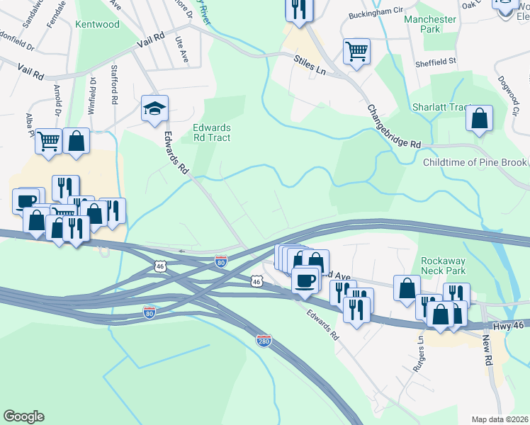 map of restaurants, bars, coffee shops, grocery stores, and more near 52 White Oak Court in Parsippany-Troy Hills