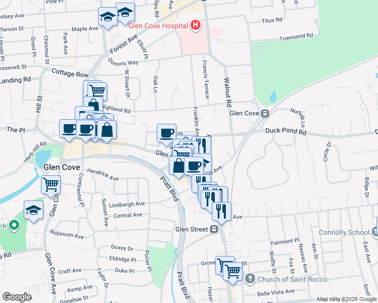 map of restaurants, bars, coffee shops, grocery stores, and more near 6 Town Path in Glen Cove