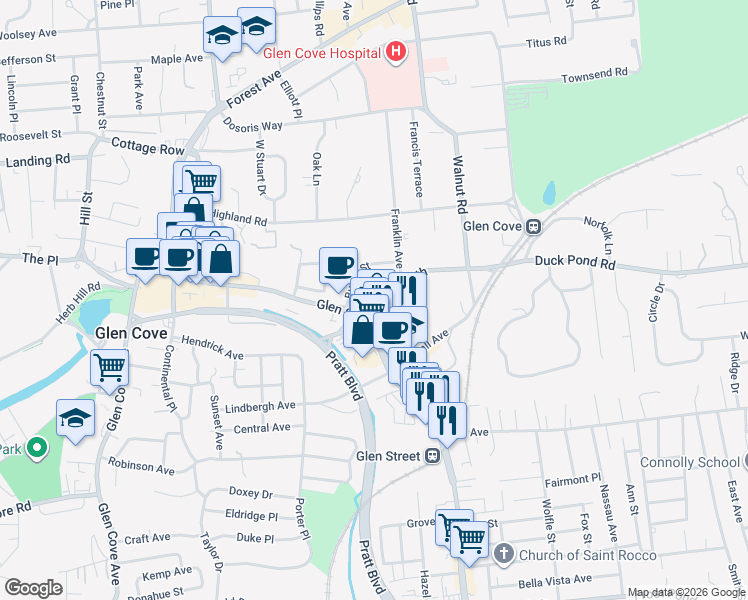 map of restaurants, bars, coffee shops, grocery stores, and more near 6 Town Path in Glen Cove
