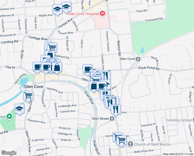 map of restaurants, bars, coffee shops, grocery stores, and more near 6 Town Path in Glen Cove