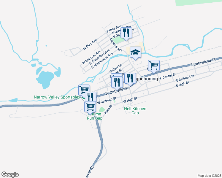 map of restaurants, bars, coffee shops, grocery stores, and more near 300 West Catawissa Street in Nesquehoning