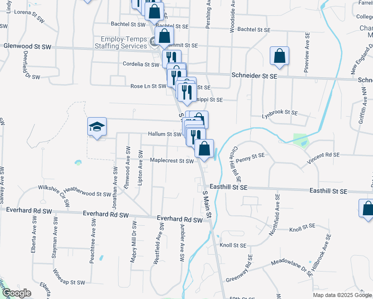 map of restaurants, bars, coffee shops, grocery stores, and more near 103 Maplecrest Street Southwest in North Canton