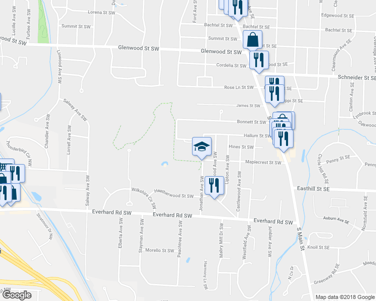 map of restaurants, bars, coffee shops, grocery stores, and more near 1305 Jonathan Avenue Southwest in North Canton