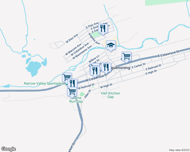 map of restaurants, bars, coffee shops, grocery stores, and more near 200 West Catawissa Street in Nesquehoning