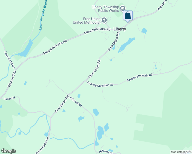 map of restaurants, bars, coffee shops, grocery stores, and more near 134 Danville Mountain Road in Liberty