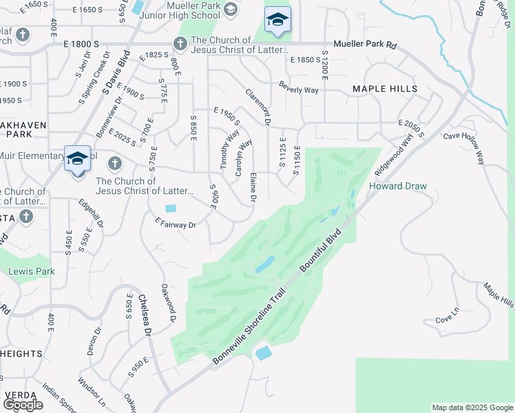 map of restaurants, bars, coffee shops, grocery stores, and more near 2423 Elaine Drive in Bountiful
