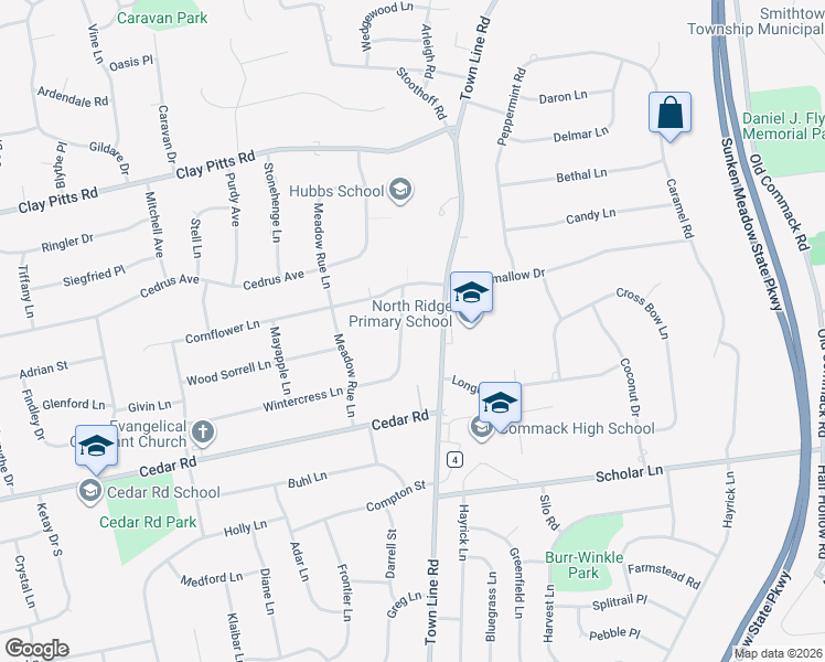 map of restaurants, bars, coffee shops, grocery stores, and more near 78 Wintercress Lane in East Northport