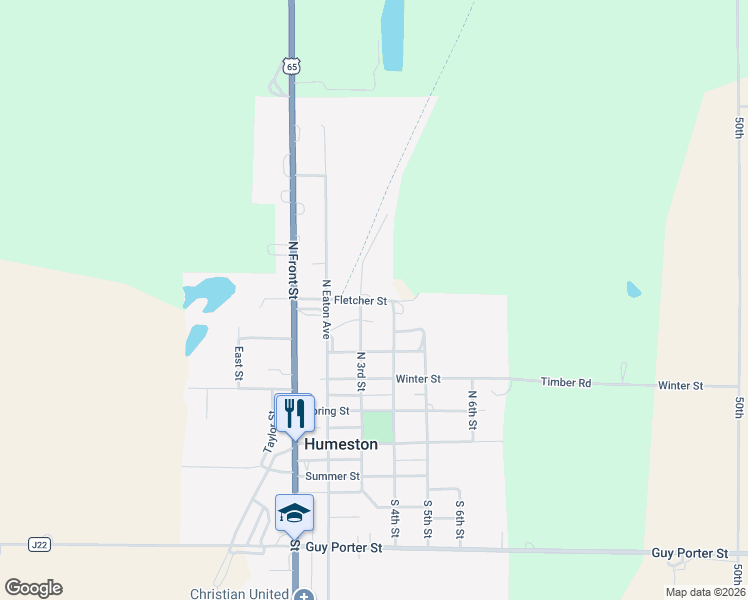 map of restaurants, bars, coffee shops, grocery stores, and more near 464-598 North 3rd Street in Humeston
