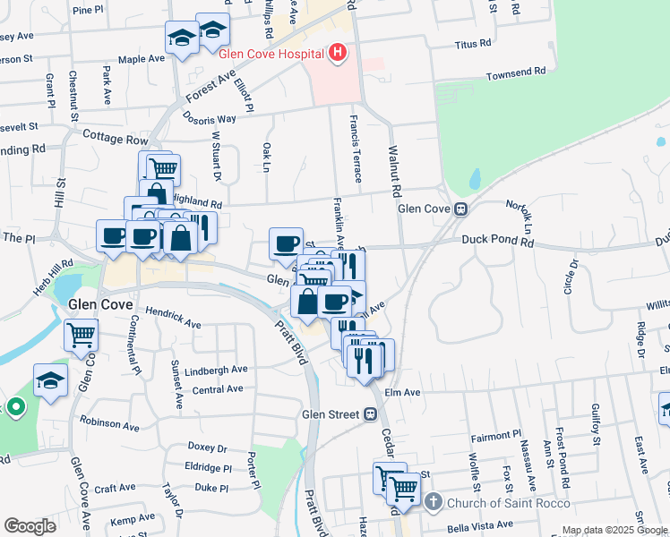 map of restaurants, bars, coffee shops, grocery stores, and more near 6 Town Path in Glen Cove