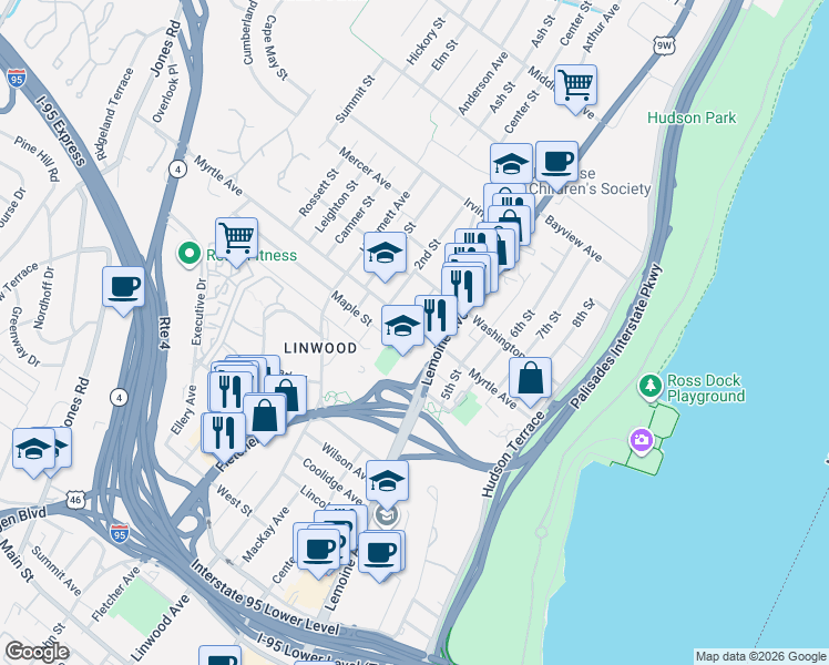 map of restaurants, bars, coffee shops, grocery stores, and more near 2361 Lemoine Avenue in Fort Lee
