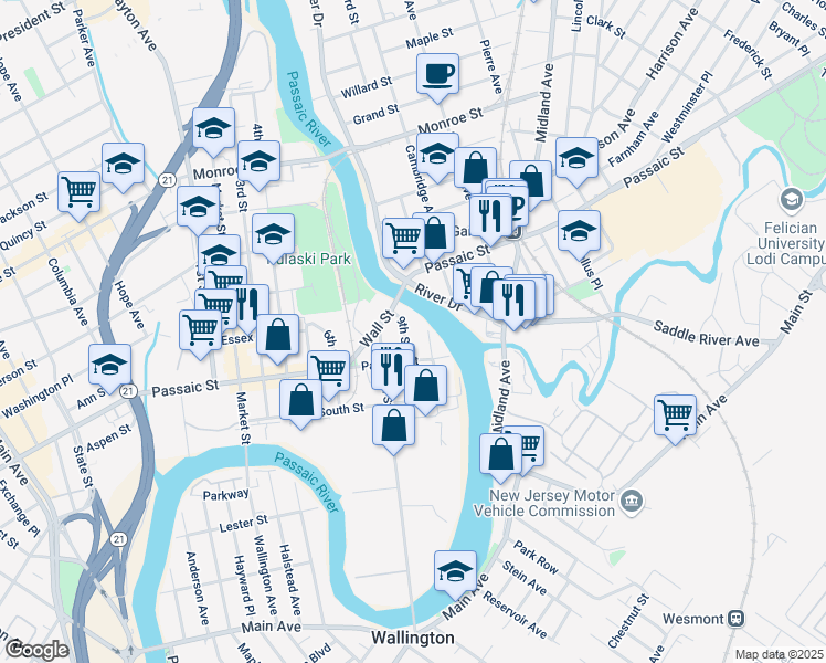 map of restaurants, bars, coffee shops, grocery stores, and more near 48 Passaic Street in Passaic