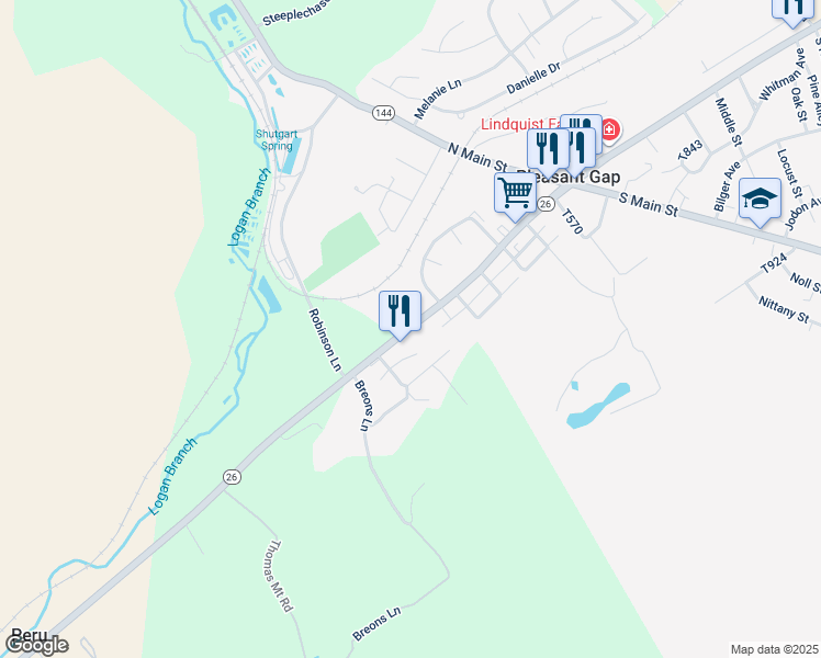 map of restaurants, bars, coffee shops, grocery stores, and more near 276 West College Avenue in Pleasant Gap