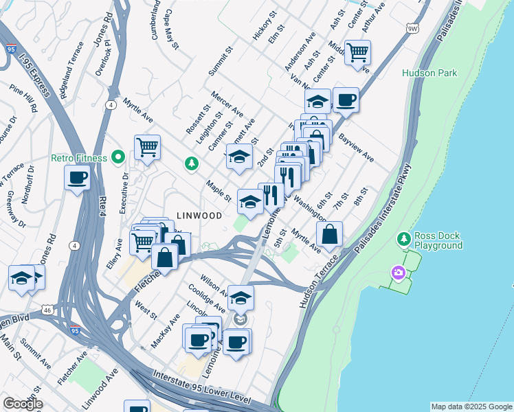 map of restaurants, bars, coffee shops, grocery stores, and more near 2361 Lemoine Avenue in Fort Lee