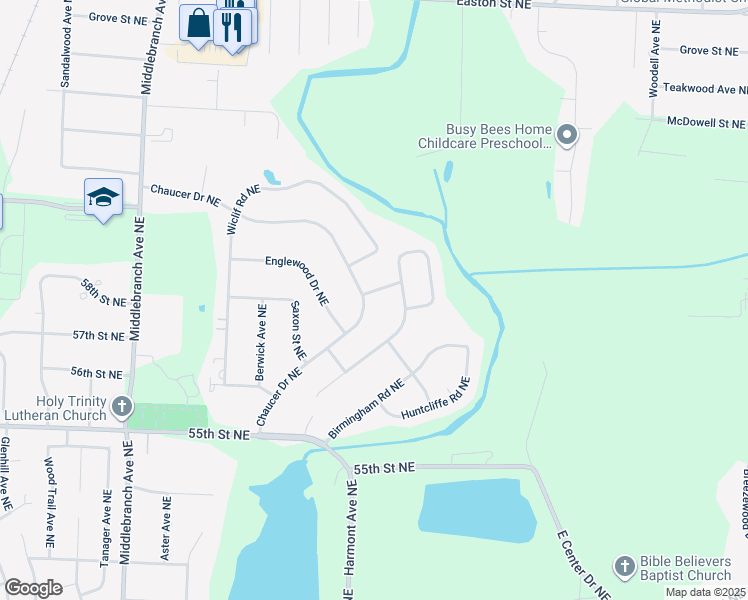 map of restaurants, bars, coffee shops, grocery stores, and more near 3015 Chaucer Drive Northeast in Canton