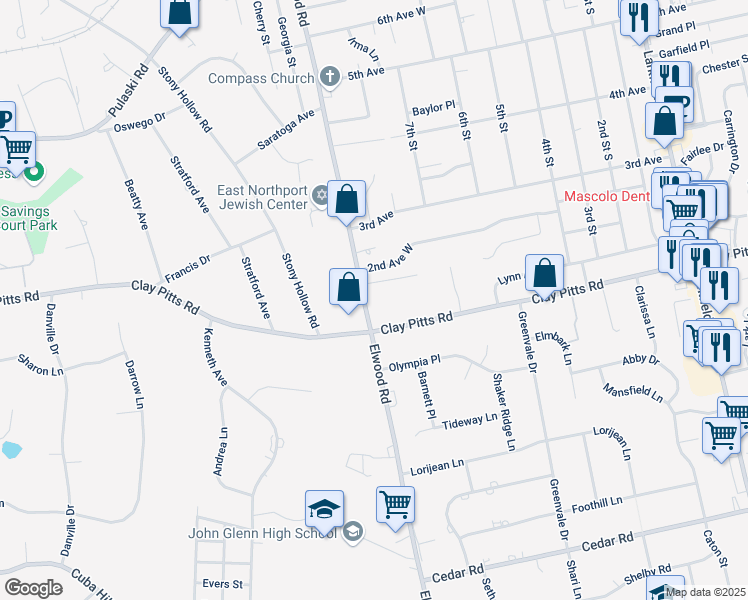 map of restaurants, bars, coffee shops, grocery stores, and more near in East Northport