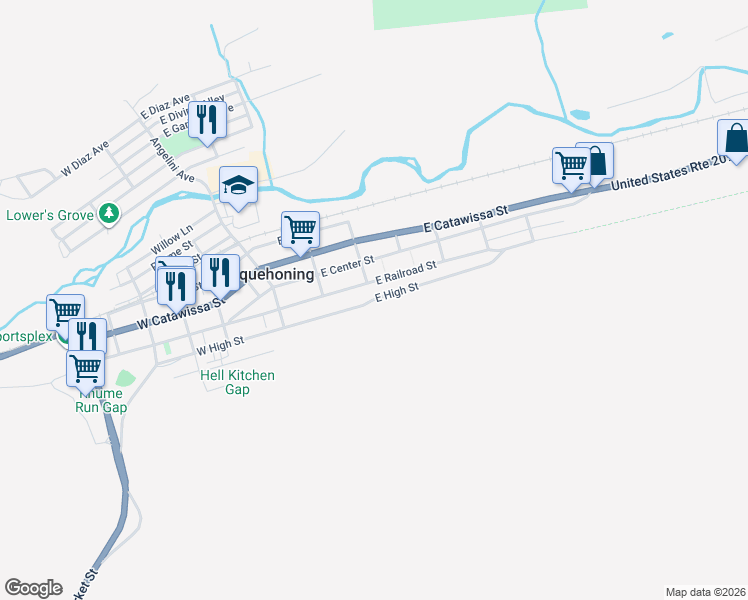 map of restaurants, bars, coffee shops, grocery stores, and more near East High Street in Nesquehoning