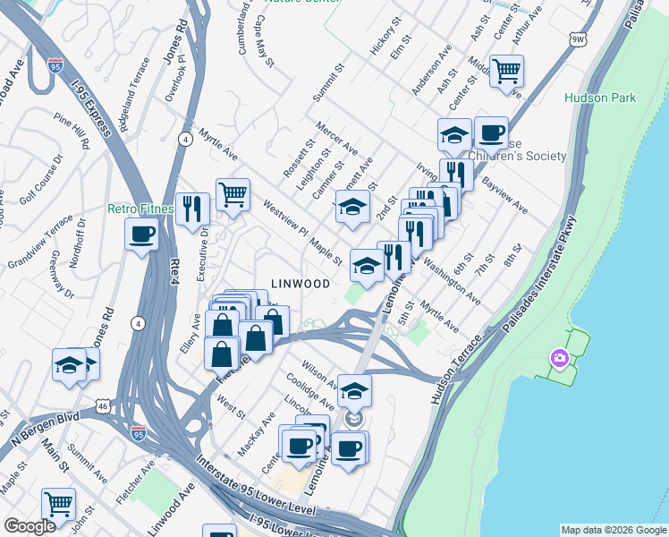 map of restaurants, bars, coffee shops, grocery stores, and more near 2348-2352 Linwood Avenue in Fort Lee