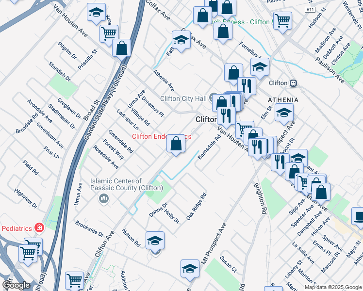 map of restaurants, bars, coffee shops, grocery stores, and more near 90 Sunnycrest Avenue in Clifton