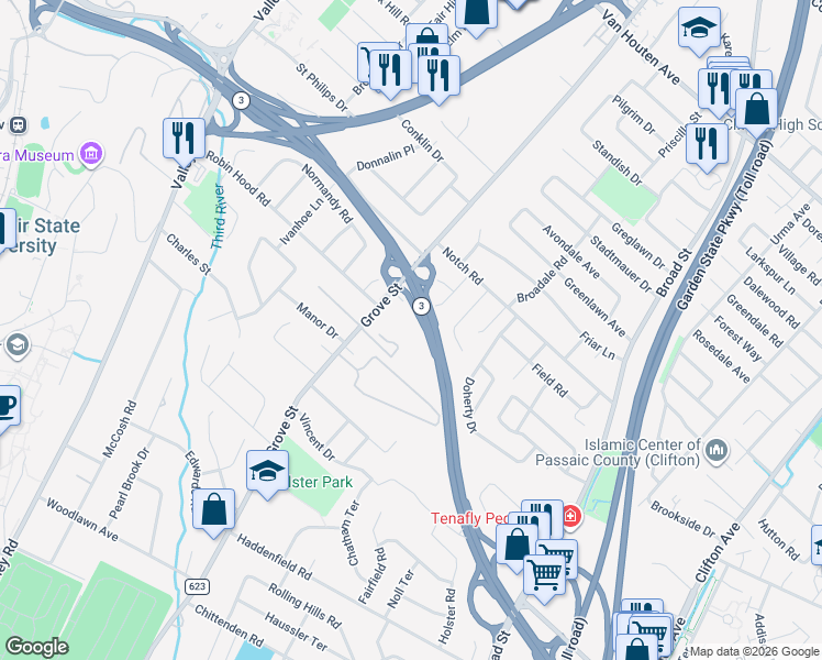 map of restaurants, bars, coffee shops, grocery stores, and more near 575 Grove Street in Clifton