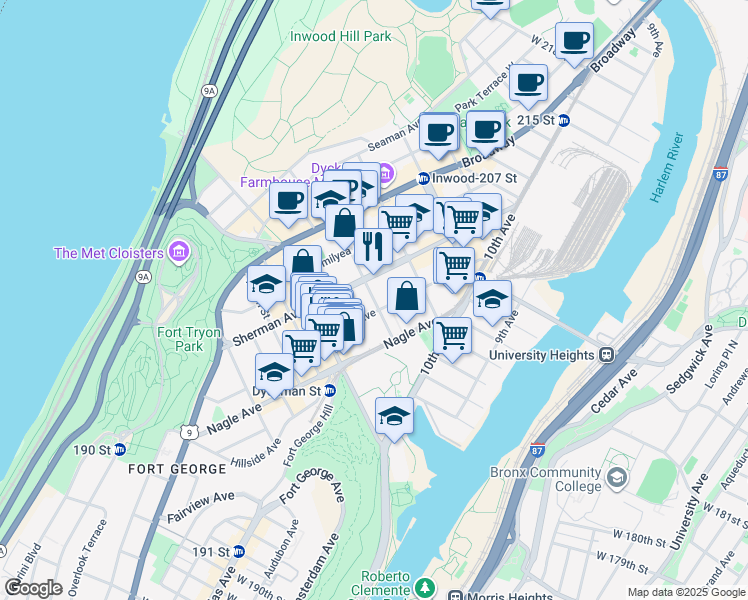 map of restaurants, bars, coffee shops, grocery stores, and more near in New York