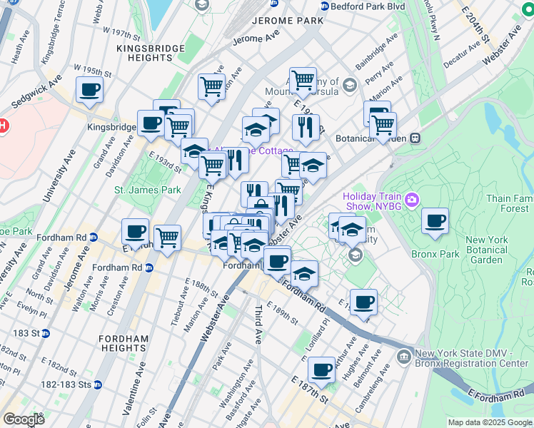 map of restaurants, bars, coffee shops, grocery stores, and more near 2661 Decatur Avenue in Bronx