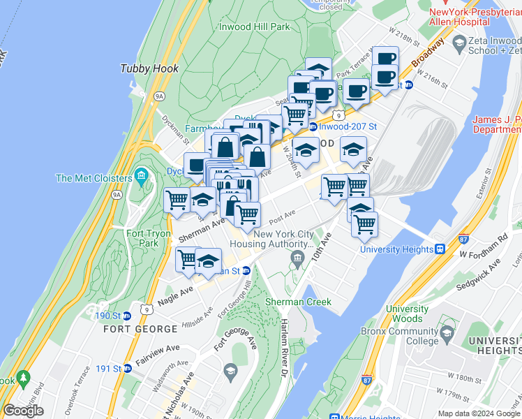map of restaurants, bars, coffee shops, grocery stores, and more near in New York